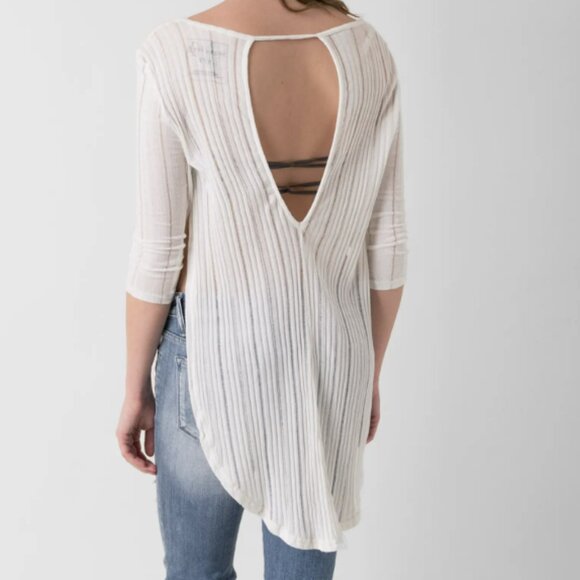 Free People Scoop Neck Back Cut Out Long Sleeved Ribbed Top GC Size S - Picture 2 of 6